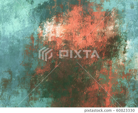 Abstract brush painting. Brushstrokes , spots of paint. Background in green and coral tones. Painted rouge texture. Artistic canvas.  Modern art. 60823330
