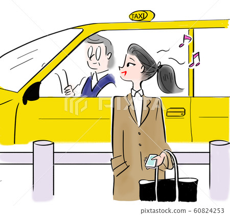 一個用智能手機應用程序安排出租車的女人 60824253