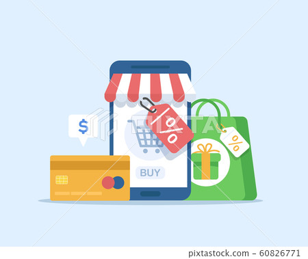 Online Marketing vector illustration. Internet business process,Mobile marketing , e-marketing, E-commerce 60826771
