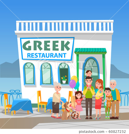 Greek Restaurant, People in Cafe, Greece Vector 60827232