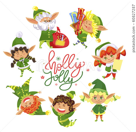 Holly Jolly Christmas Elves Circle Greeting Card Holly Jolly Christmas Elves Circle Greeting Card 60827287