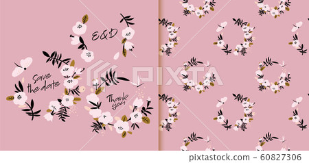Pink flower wreath seamless pattern card templates 60827306