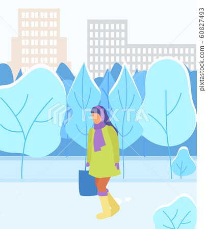 Woman Walking in Park, Winter Urban Landscape Woman Walking in Park, Winter Urban Landscape 60827493