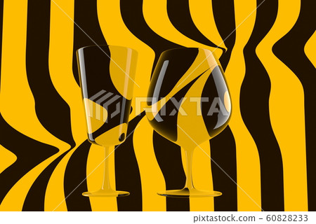 pair of empty wine glasses and wine on the stripped background. 3d illustration 60828233