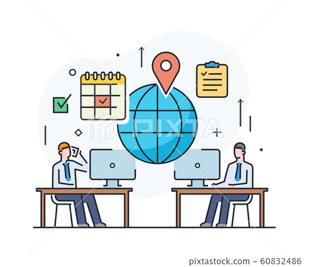 Businessmen negotiate online. international deal 60832486