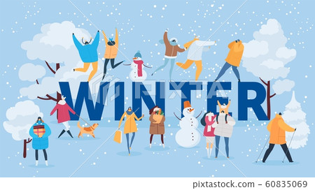 Set of vector winter inscriptions. Winter illustration and hand