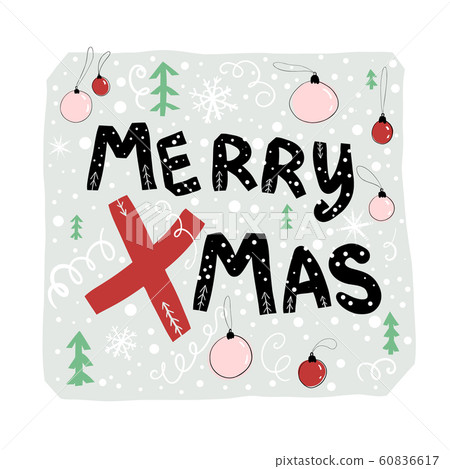 Doodle lettering merry xmas. Set of cute Christmas illustrations , Doodle lettering merry xmas. Set of cute Christmas illustrations , 60836617
