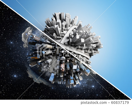 megalopolis aerial view 3d render image on blue 60837179