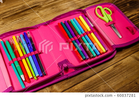 Pencil case containing pens, pencils, felt-tip pen Pencil case containing pens, pencils, felt-tip pen 60837281