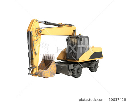 Yellow wheels Bulldozer 3d render on white no 60837426