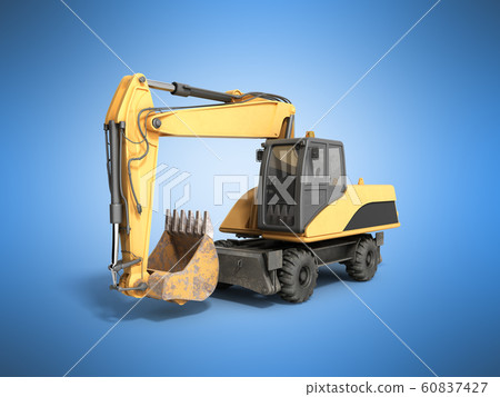 Yellow wheels Bulldozer 3d render on blue 60837427