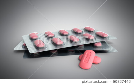 Pills Package Blister 3D illustration on grey 60837443