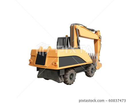 Yellow wheels Bulldozer 3d render no shadow 60837473