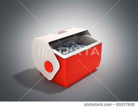 open refrigerator box red 3d render on grey 60837688