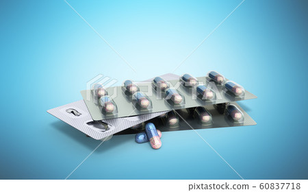 Pills Package Blister 3D illustration on blue Pills Package Blister 3D illustration on blue 60837718