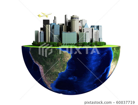 Urbanization concept with globe and city on Urbanization concept with globe and city on 60837719