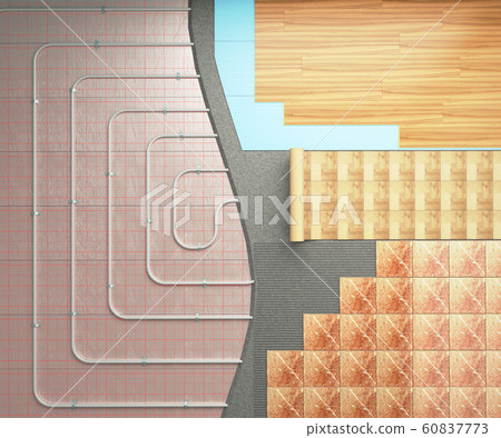 Concept of a warm floor The heating system is laid 60837773