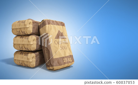 Cement bag on blue background 3D rendering image 60837853