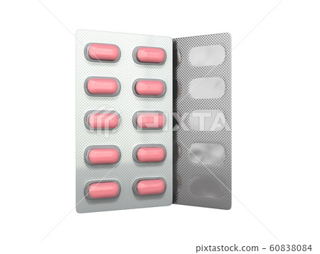 Pills Package Blister 3D illustration on white no Pills Package Blister 3D illustration on white no 60838084