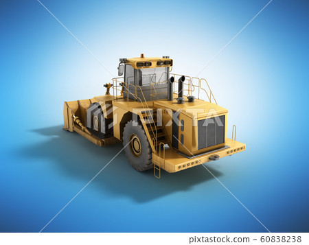 Yellow wheels Bulldozer 3d render on blue 60838238