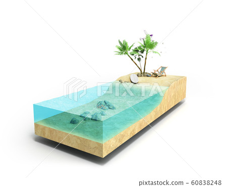 Piece of tropical island with water and palms on a Piece of tropical island with water and palms on a 60838248