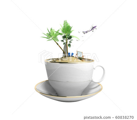 Island in a cup of coffee Concept of travel 3d Island in a cup of coffee Concept of travel 3d 60838270