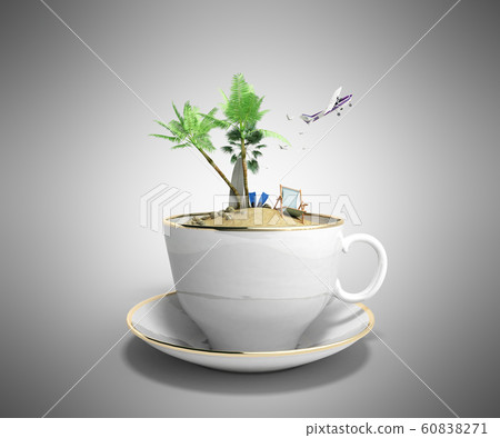 Island in a cup of coffee Concept of travel 3d Island in a cup of coffee Concept of travel 3d 60838271