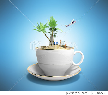 Island in a cup of coffee Concept of travel 3d 60838272