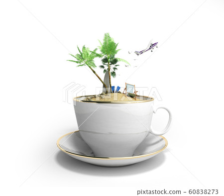 Island in a cup of coffee Concept of travel 3d Island in a cup of coffee Concept of travel 3d 60838273