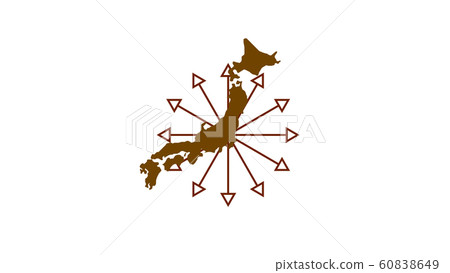 帶有箭頭的圖像從日本地圖擴展 帶有箭頭的圖像從日本地圖擴展 60838649