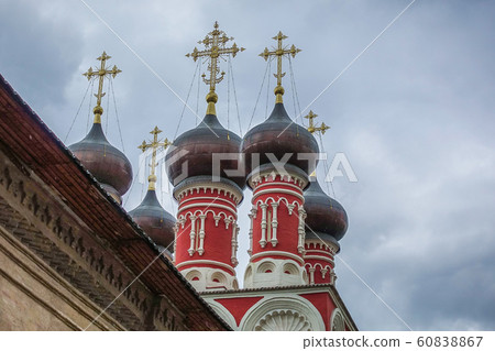 Eastern orthodox crosses on domes, cupolas, fog Eastern orthodox crosses on domes, cupolas, fog 60838867