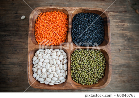 black quinoa, red lentils, mung bean, white bean. black quinoa, red lentils, mung bean, white bean. 60840765
