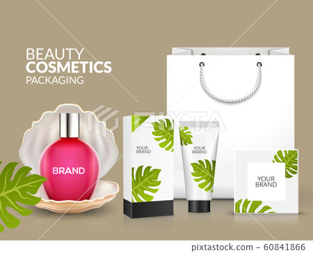 Tropical cosmetic package design natural summer beauty advertising template. Cosmetic packaging 60841866
