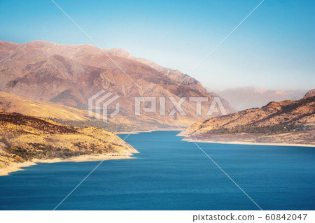Aerial view of Charvak Lake, Uzbekistan 60842047