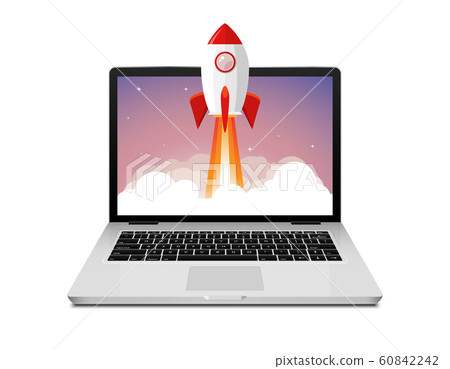 Vector rocket launch website computer concept illustration. Business start rocket launch Vector rocket launch website computer concept illustration. Business start rocket launch 60842242