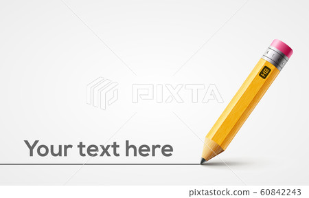 Vector short yellow pencil, Realistic pencil isolated cartoon with rubber eraser Vector short yellow pencil, Realistic pencil isolated cartoon with rubber eraser 60842243