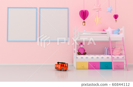 Mock up Kids room interior decorated,  wall in child room with Picture frame, 3d rendering illuatration. 60844112