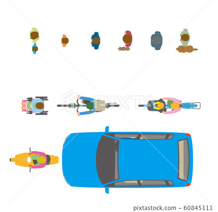 Illustration of people, bicycles and cars viewed from above 60845111