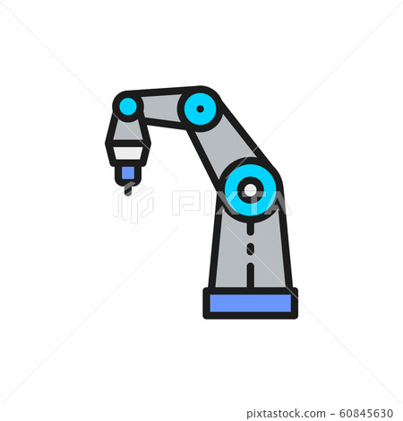 Robotic arm for 3d printer flat color line icon. 60845630
