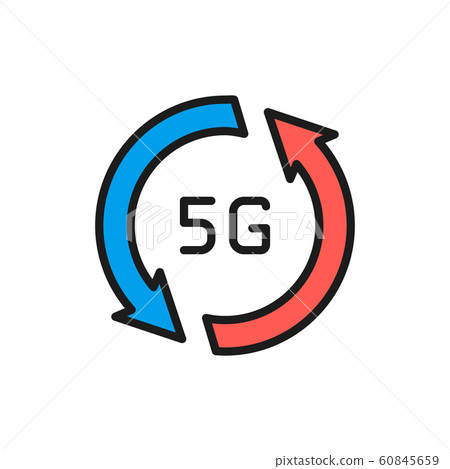 Fast 5G internet flat color line icon. Isolated on white background 60845659