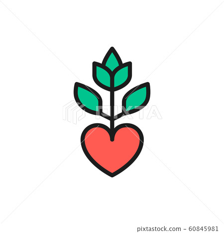 Herbs for the heart, herbal medicine flat color line icon. Herbs for the heart, herbal medicine flat color line icon. 60845981