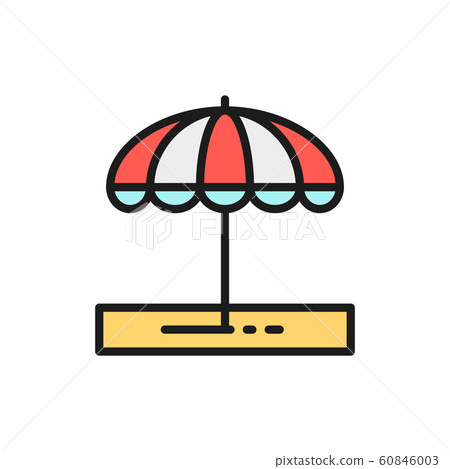 Vector beach umbrella, vacation equipment flat color line icon. 60846003