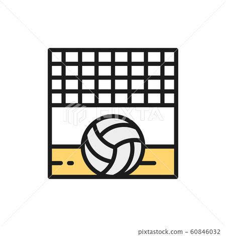 Volleyball net with ball, sand beach flat color line icon. 60846032
