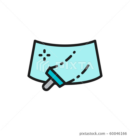 Washing windshield of a car flat color line icon. Washing windshield of a car flat color line icon. 60846166