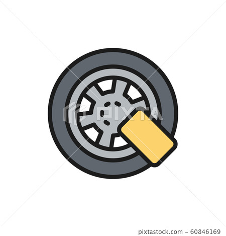 Car wheel lock flat color line icon. Isolated on white background Car wheel lock flat color line icon. Isolated on white background 60846169