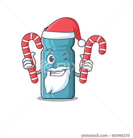 Happy water bottle Scroll Cartoon character in Santa with candy Happy water bottle Scroll Cartoon character in Santa with candy 60846250