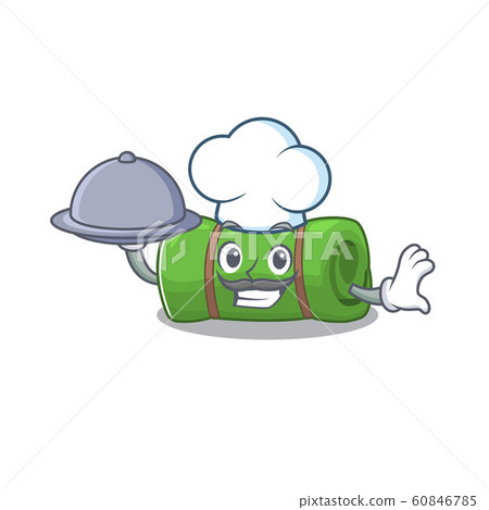 cartoon design camping mat Scroll as a Chef with food on tray cartoon design camping mat Scroll as a Chef with food on tray 60846785