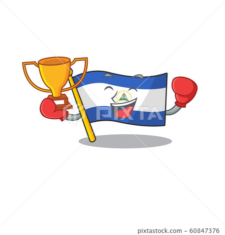 Super cool Boxing winner flag nicaragua Scroll in mascot cartoon design 60847376