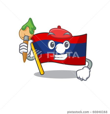 Funny flag laos Scroll Artist cartoon character holding brush 60848168