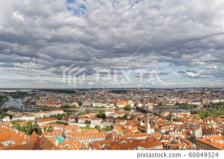 Prague cityscape from St. Vitus cathedral tower, Moldau river Prague cityscape from St. Vitus cathedral tower, Moldau river 60849324